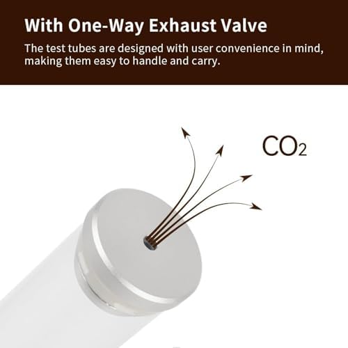 Single Dose Coffee Bean Storage Tubes, Coffee Bean Cellars with One-Way Exhaust Valve, with 14 Pcs Glass Tubes, Metal Stand and Hopper, Capacity 20-22g - Image 3