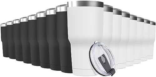 30oz Stainless Steel Travel Mug with Lid, 16 Pack Double Wall Vacuum Insulated Bulk Tumbler, Powder Coated Coffee Cup Suitable for Vehicle Cup Holders by Deitybless