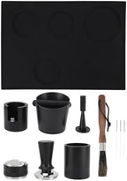 Coffee Tamper Mat 53mm Espresso Tamping Station Pad with Knock Box Slot Silicone and Wood Non Slip Base for Barista Home Kitchen Countertop (Black) by Unknown