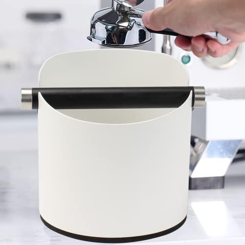 DIBTSA Coffee Knock Box, Espresso Knock Box Stainless Steel Espresso Machine Accessories with Removable Knock Bar and Non-Slip Base Coffee Grounds Container Bin, Large (White) - Image 6