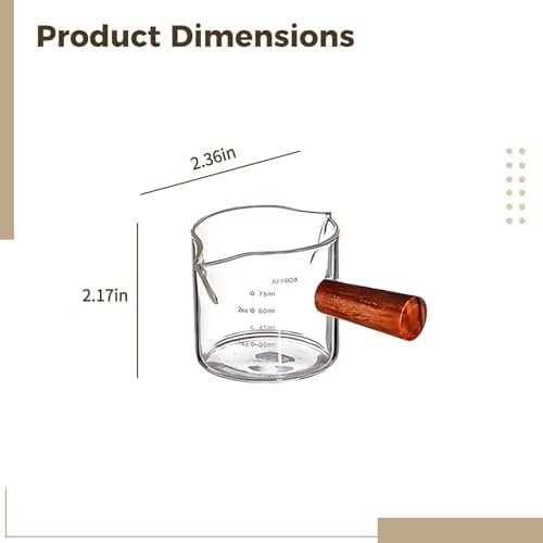 4 Pcs Glass Espresso Extraction Cup with Scale, Double Spout, Mini Milk Jug, Borosilicate Glass, Wood Handle, Precise Pouring and Measuring for Espresso Enthusiasts, Home and Barista Use - Image 4