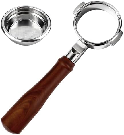 ShanSon Espresso 58mm Bottomless Portafilter with Stainless Steel 2 Ears Filter Basket,Natural Wood Handle,18g Filter Basket Included,for Breville by ShanSon