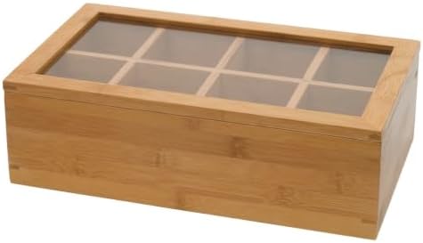 Bamboo Tea Box with Acrylic Lid - 8-Compartment Tea Bag Organizer for Kitchen & Pantry, 12.38"W x 7.25"D x 3.62"H, 1-Pack by Unknown