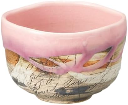 Hand-made Japanese Mino Ware Ceramic Matcha bowl Engraved with Lines Pattern 4.45 Inches Diameter Tea Cup for Tea Ceremony from Japan (Pink) by j-purehitomi