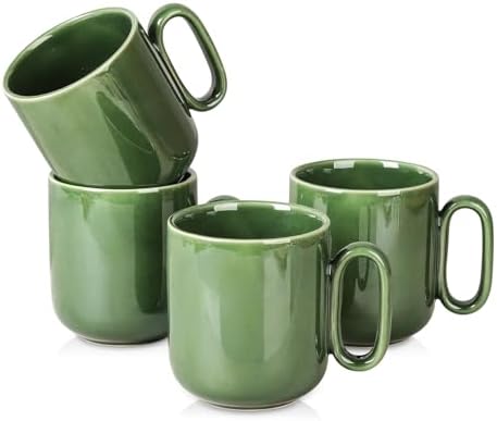 vicrays Ceramic Coffee Mug Set - 18 Ounce Large Stoneware Mug for Men Women - Unique Glazed Porcelain Mugs with Handle for Coffee Latte Tea Milk Cocoa - Set of 4 (Green) by VicraysCeramic