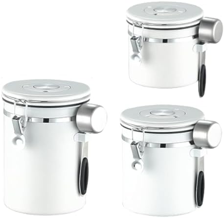 3 Pcs White Sealed Tank Stainless Steel Vacuum Container Tea Jar Food Containers Coffee Bean Airtight Can Flour Container Canister Sets by Unknown