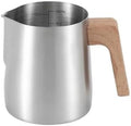 Milk Frother Cup Stainless Steel Coffee Milk Frothing Pitcher Jug Anti-scald Wood Grain Handle 304 Stainless Steel Mug Cup Professional Utensils(350ml Slivery) by Unknown