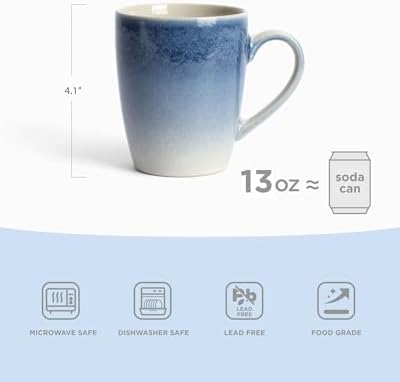 famiware Coffee Mugs Set, 13 oz Mug Set of 4, Stoneware Cups for Latte, Hot Tea, Mocha, Cocoa, Cappuccino, Microwave and Dishwasher Safe, Glacier Series, Azure Blue (Pack of 2) - Image 2