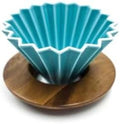 SODEF Wooden Stand Dripper Turquoise Ceramic Coffee Brewer 1 Liter Capacity for Pour Over Coffee by Unknown