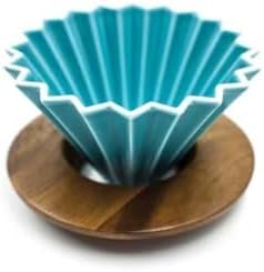 SODEF Wooden Stand Dripper Turquoise Ceramic Coffee Brewer 1 Liter Capacity for Pour Over Coffee by Unknown