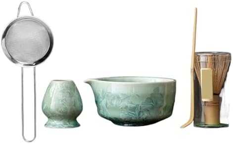 1-8PCS Glaze Matcha TeaSet With Strainer Spoon Bowl Reusable Whisk Holder Set(5PCS-GN) by Unknown