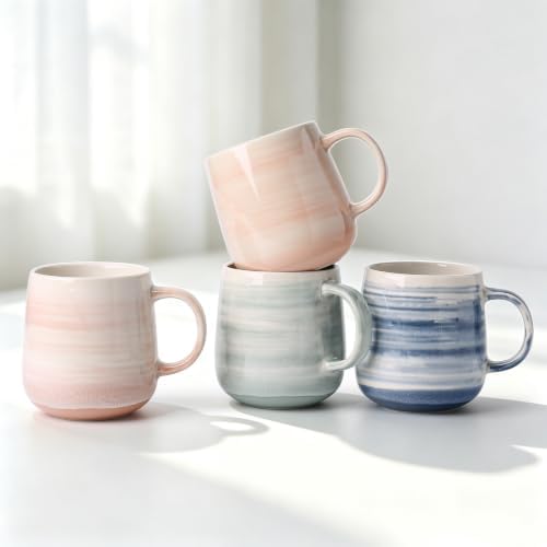 Stoneware Coffee Mugs Set of 4, 12oz Hand-Painted Coffee Cups with Handle by ALOFMO