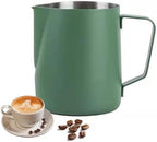 Milk Frother Cup 12oz/20oz Milk Frothing Pitcher Stainless Steel Milk Steaming Pitcher,Espresso Pitcher for Coffee Latte Art,Premium Barista Tools (Color : Green, Size : 350ml/12oz) by YCKEGEW