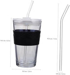 COHEALI Glass Water Bottle with Straw and Lid 450ml, 2pcs Cold Brew Drinking Cups with Silicone Sleeve, Reusable Beverage Tumblers for Juice, Coffee, and Beer in Blue and Amber - Image 2
