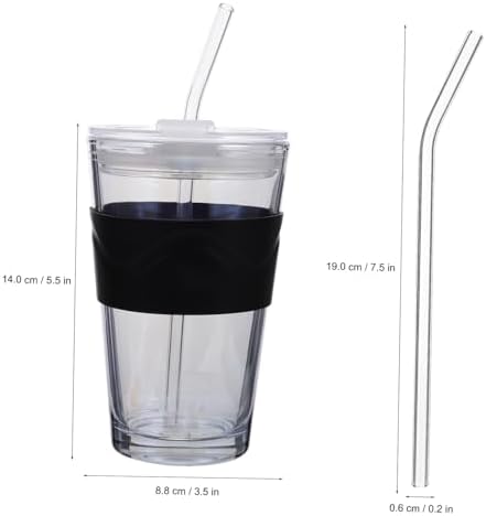COHEALI Glass Water Bottle with Straw and Lid 450ml, 2pcs Cold Brew Drinking Cups with Silicone Sleeve, Reusable Beverage Tumblers for Juice, Coffee, and Beer in Blue and Amber - Image 2