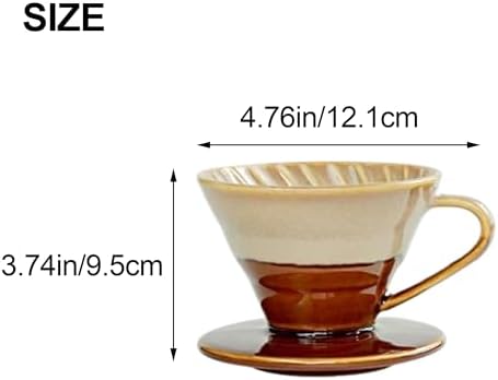 Ceramic Pour Over Coffee Dripper Porcelain Coffee Maker with Hole Flat Bottom Reusable Ceramic Pour Over Maker for Travel, Camping, Office, Home (Brown) - Image 2