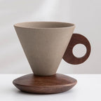 Farm Vintage Funnel Coffee Cups Set 7 Oz Ceramic Latte Mug With Saucer,Khaki Espresso Cups, Cappuccino Cups,Tea Cup with Wooden Saucer and Handle Set CM07 - Image 7