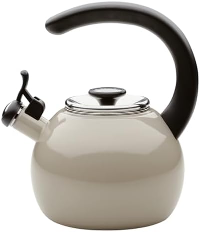 Circulon Enamel on Steel Whistling Induction Teakettle, Tea Kettle for Stovetop with Flip-Up Spout, 2-Quart, Gray by Circulon