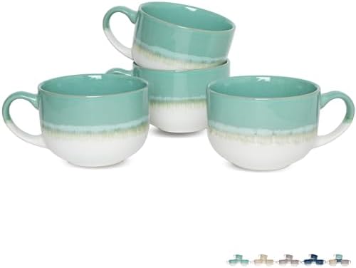 Bosmarlin Ceramic Coffee Mug Set of 4, 16 Oz, Jumbo Latte Mugs, Dishwasher and Microwave, Unique Reactive Glaze (Mint Green, 16 Oz) by Bosmarlin