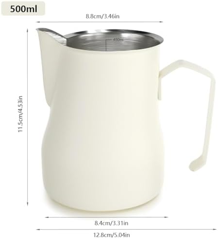350/500ml Stainless Steel Milk Frothing Pitcher Coffee Barista Frother Pitcher Espresso Steaming Frother Latte Cup Milk Jug(White 500ml) - Image 2