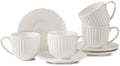 Ceramic Espresso Cups with Saucers 8 Oz,Set of 4 Porcelain Demitasse Cups Set,Small Coffee Cups with Handle for Coffee,Tea,Latte and Macchiato,Cappuccino Mugs for Kitchen and Cafe,White by Tikooere