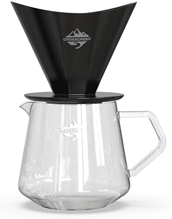 Pour Over Coffee Maker Set, Black Ceramic Coffee Dripper with V60 Paper filter, 650ml Coffee Glass Server for Cafe Home Restaurant 6291-12202-03A by CrossCreekLLC