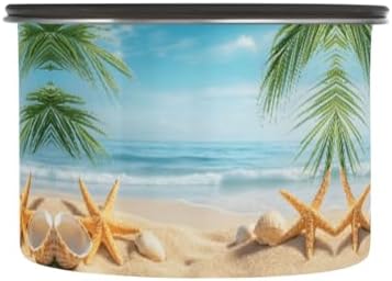 Stainless Steel Coffee Storage Containers with Airtight Lid, Beach Starfish Seashell Palm Leaves 30oz Food Storage Container Kitchen Canister for Tea, Coffee Beans, Ground, Sugar Storage by Quteprint