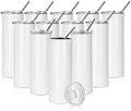 PYD Life 12 Pack Sublimation Tumblers Straight Skinny 20 OZ Bulk Wholesale by PYDLife