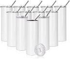PYD Life 12 Pack Sublimation Tumblers Straight Skinny 20 OZ Bulk Wholesale by PYDLife
