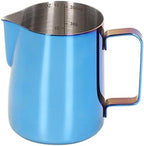 Milk Frother Pitcher Stainless Steel Spout, Internal Scale Frother (350ml Ti Blue + Ladder) by Unknown