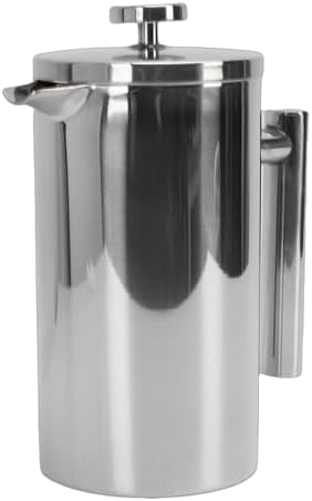 Stainless Steel French Press Coffee Maker, Double Wall Insulated Rustproof for Camping Office Home with U Shaped Spout No Drip (1000ml) - Image 7
