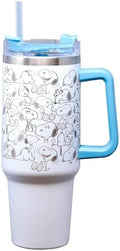 Spoontiques Etched Peanuts Stainless Steel Travel Mug, 40oz - Double Wall Insulation, Sturdy Handle, Sliding Lock Travel Lid - Snoopy by Spoontiques
