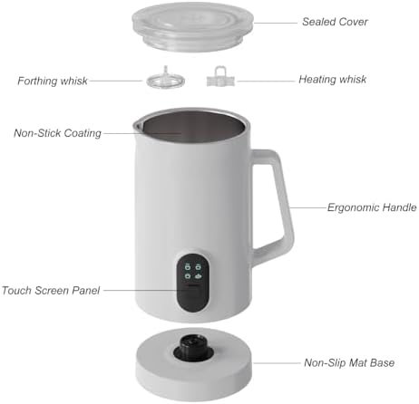 4 IN 1 Electric Milk Frother, Automatic Hot & Cold Milk Foamer, 19.6oz/580ml Large Capacity for Latte Coffee Hot Chocolates Cappuccino (Black, 220V EU PLUG) - Image 4
