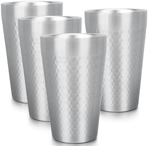 Beasea Stainless Steel Cups 15 oz, 4 Pack Large Stackable Stainless Steel Tumbler Bulk Double Wall Insulated Metal Pint Glasses Tin Cups for Drinking Home Restaurant Office Party Camping by Beasea