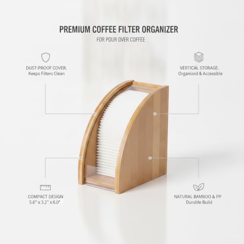 Vertical Coffee Filter Storage Box for Pour Over, Bamboo & PP Plastic Holder for Cone Filters - Image 5