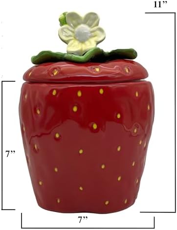 Tuscany Strawberry Shaped Hand Painted Ceramic Cookie Jar 10"H, 83576 By ACK - Image 3