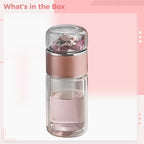 Rose Gold Tea Infuser Glass Tumbler, 11.8 Oz, Double-Wall Insulated Travel Mug With Loose Leaf Strainer For Hot And Cold Beverages - Image 3