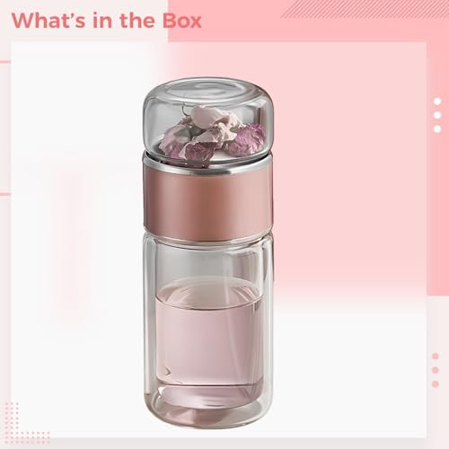 Rose Gold Tea Infuser Glass Tumbler, 11.8 Oz, Double-Wall Insulated Travel Mug With Loose Leaf Strainer For Hot And Cold Beverages - Image 3