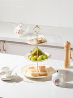 Sweejar 3 Tier Ceramic Cake Stand Wedding, Dessert Cupcake Stand for Tea Party Serving Platter(Flower Style) - Image 4