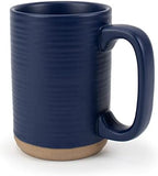 Elanze Designs Tall Ribbed Raw Clay Bottom Navy Blue 16 ounce Ceramic Coffee Mugs Set of 4 - Image 2