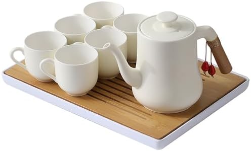 Modern Cream-style Tea Set, 1 Pot& 6 Cups with Tea Tray, Pure and Serene, Exquisite Packaging, Perfect for Mother's Day, Birthdays, and Christmas (Swan Model) by ScizoritoDirect
