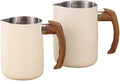 2pcs Stainless Steel Milk Frothing Pitcher Set with Wooden Handle - Precision Scale Latte Art Coffee Mugs (White) by Unknown