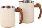 2pcs Stainless Steel Milk Frothing Pitcher Set with Wooden Handle - Precision Scale Latte Art Coffee Mugs (White) by Unknown
