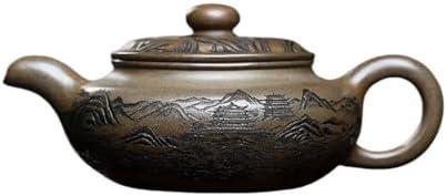 Tea Kettle Chinese Retro Carved Landscape Antique Teapot Office Tea Ceremony Teapot Tea Set Ceramic Tea Infuser by Unknown