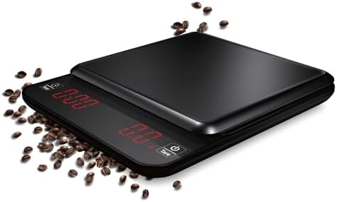 Portable Mini Digital Coffee Scale Electronic Kitchen Scale with Timer Function and Led red Letter high Clear Display Screen,3.0Kg Max D0.1g Dual Power Dry Battery or Rechargeable.Black by Joleya