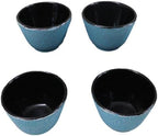 Ebros Gift Pack Of 4 Japanese Traditional Tetsubin Style Textured Surface Cast Iron Tea Cups Teacups Drinkware Tea Service Far East Decorative Accent (Sky Blue) - Image 4
