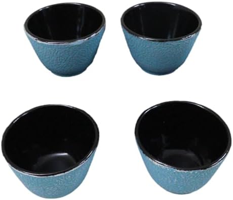 Ebros Gift Pack Of 4 Japanese Traditional Tetsubin Style Textured Surface Cast Iron Tea Cups Teacups Drinkware Tea Service Far East Decorative Accent (Sky Blue) - Image 4