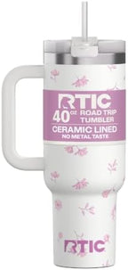 RTIC 40oz Road Trip Tumbler, Insulated, Ceramic Lined, Pink Magnolias by RTIC