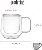 La Cafetière 2pc Siena Double-Walled Espresso Glasses Set, 1ml Insulated Coffee Cups with Handle for Barista Espresso, Stackable and Lightweight - Image 2