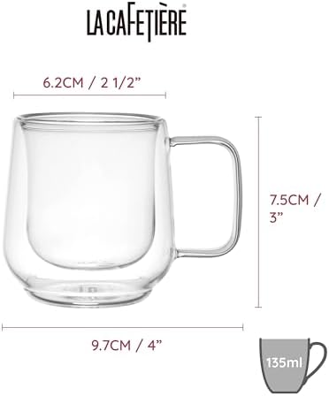 La Cafetière 2pc Siena Double-Walled Espresso Glasses Set, 1ml Insulated Coffee Cups with Handle for Barista Espresso, Stackable and Lightweight - Image 2
